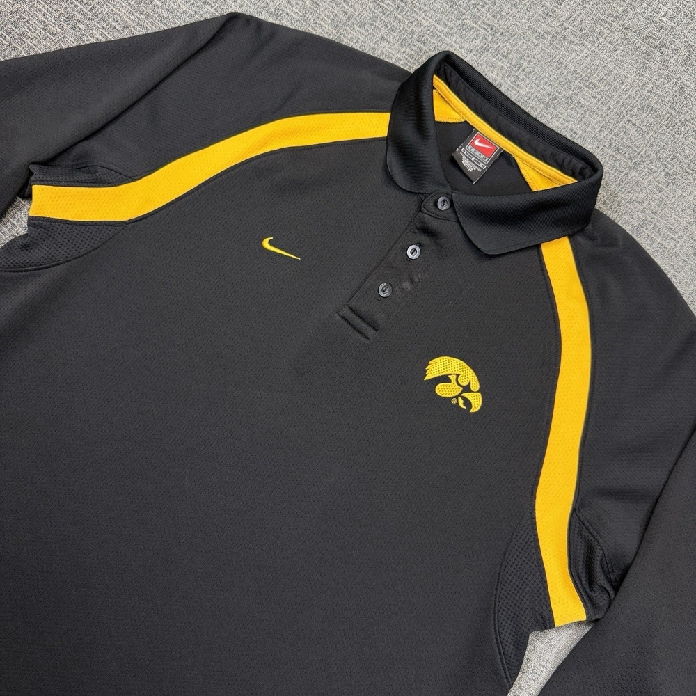 Vintage Nike Iowa Hawkeyes Long Sleeve Black Polo‎ Shirt Men's Large Black Y2K